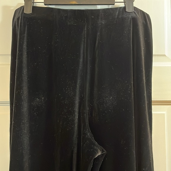 Vintage Pantology Black Velvet Velour Wide Leg Cropped Elastic Pants - Size L - Picture 7 of 7